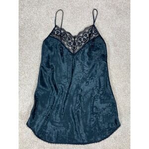 Deena Satin Lace Whimsical Slip Dress Women M Black Jacquard V-Neck Romantic